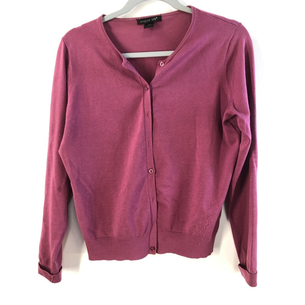 August Silk Raspberry Viscose and Silk Blend Cardigan M
